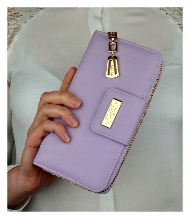 PORTFEL DAMSKI DUŻY TOREBKA NA ZAMEK PODWÓJNY MODNY ORGANIZER SUWAK STYLOWY