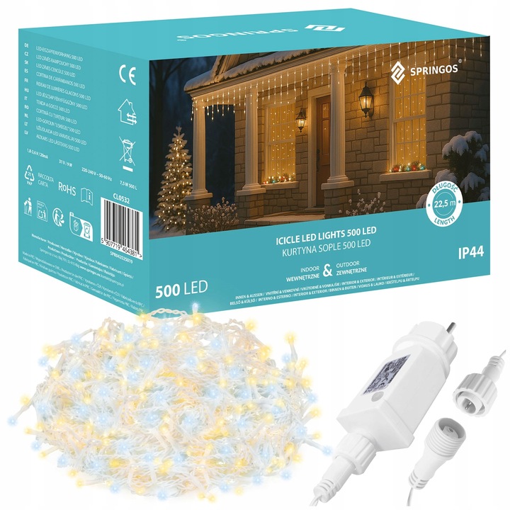 SOPLE 500LED LAMPKI ZEWNĘTRZNE 22,5M TIMER PILOT FLASH KURTYNA DWA KOLORY