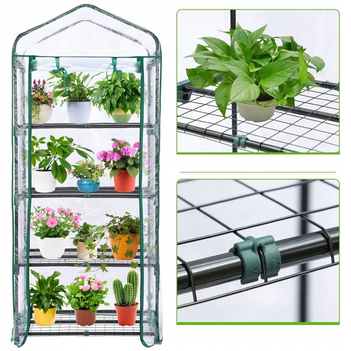 MINI SZKLARNIA FOLIA BALKONOWA 4 Półki 160x70x50cm Rośliny Kwiaty Sadzonki