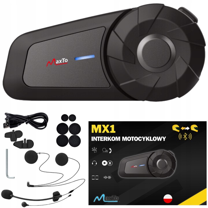 INTERKOM MOTOCYKLOWY BLUETOOTH MAXTO MX1 | BLUETOOTH|POLSKI LEKTOR