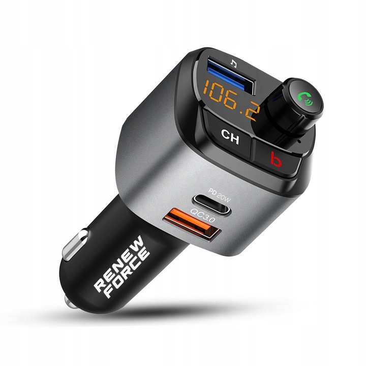 NAJMOCNIEJSZY Transmiter bluetooth FM samochodowy ładowarka 36W QC3.0 USB-C