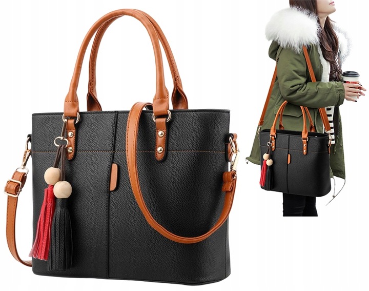 TOREBKA DAMSKA KUFEREK CZARNY z brąz DO RĘKI NA RAMIĘ LISTONOSZKA