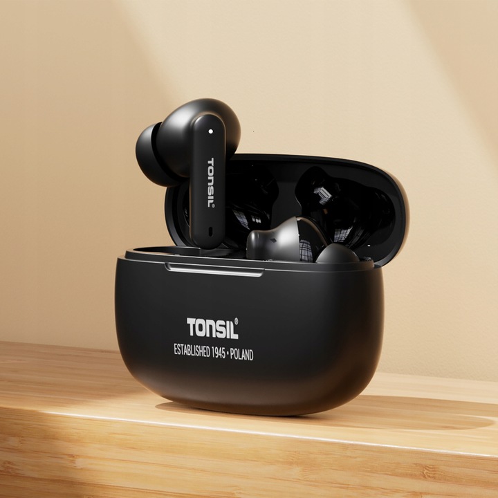 CZARNE SŁUCHAWKI Bezprzewodowe Dokanałowe TONSIL T50 BT Bluetooth IPX5 V5.3