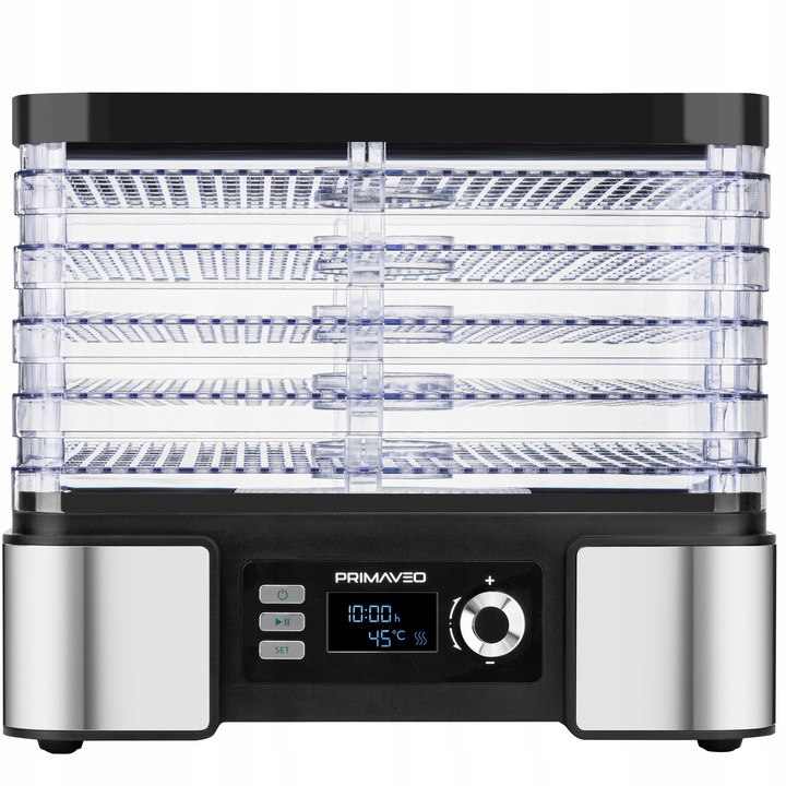 DUŻA SUSZARKA DO GRZYBÓW OWOCÓW TERMOOBIEG 450W ZEGAR PRIMAVEO POJEMNA 12L