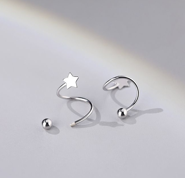 Kolczyki Srebrne PRÓBA 925 SREBRO z Gwiazda Sztyfty WKRĘTKI Damskie