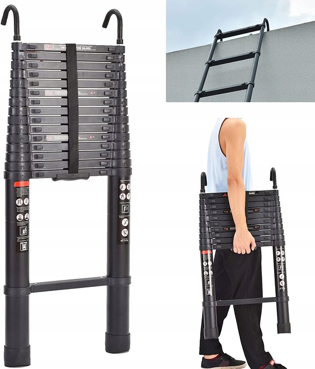 6,2 m Składana TELESKOPOWA DRABINA z wolnym hakiem