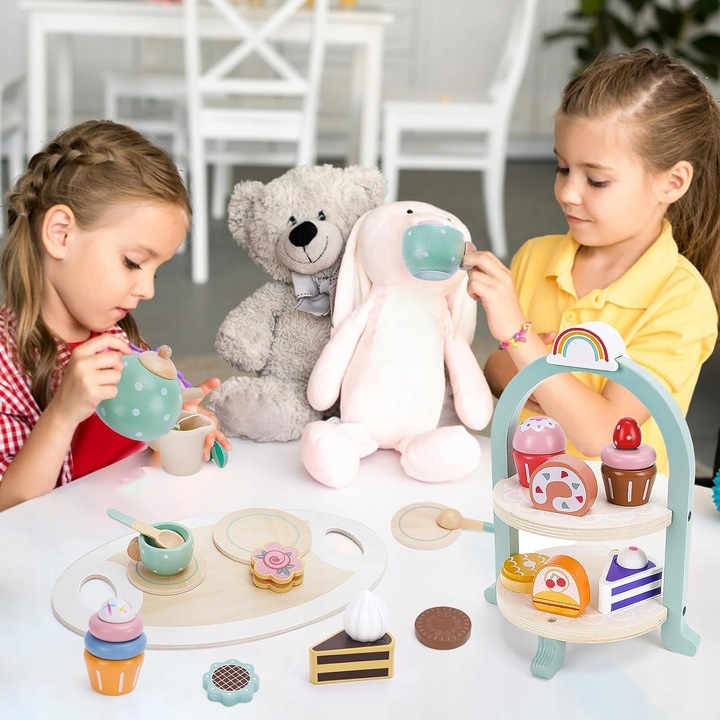 SERWIS DLA DZIECI XXL DREWNIANY zestaw do herbaty kawy FILIŻANKI CIASTKA