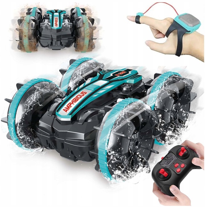 SAMOCHÓD ZDALNIE STEROWANY RC GESTAMI AMFIBIA 2 PILOTY 4x4 360° PŁYWAJĄCY