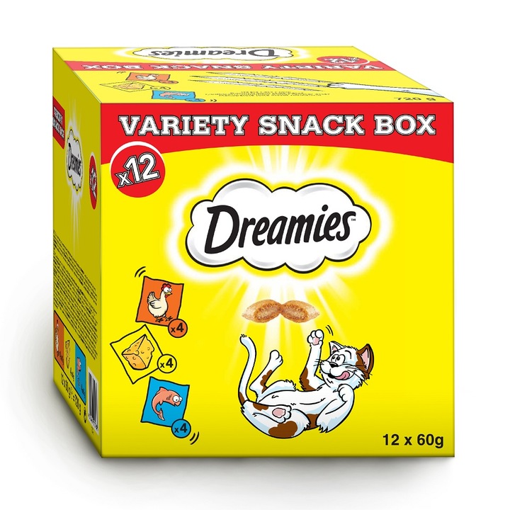 DREAMIES Variety Snack Box przysmaki dla kotów z kurczakiem, z serem 720 g