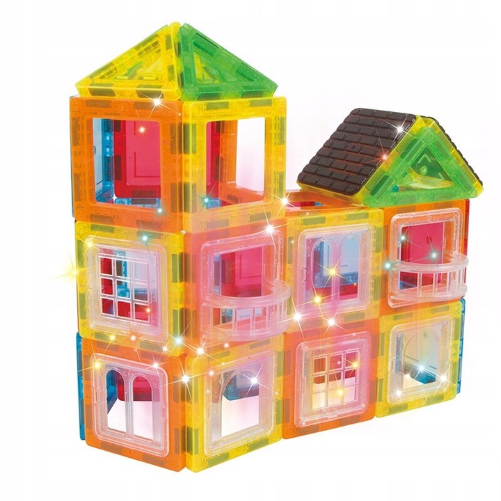 KLOCKI MAGNETYCZNE 3D budynki pojazdy podwozie ZESTAW 80 el Magnetic Tiles