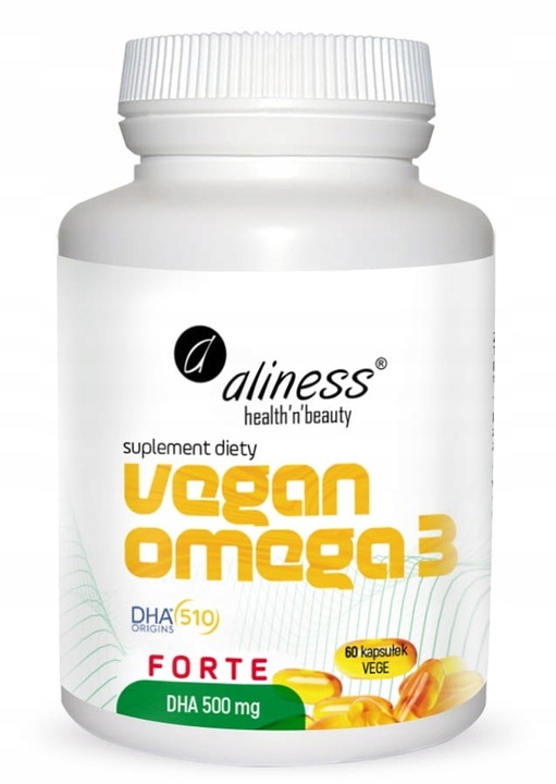 Aliness Vegan Omega 3 FORTE DHA 500 mg Z ALG WZROK UKŁAD NERWOWY 60kap