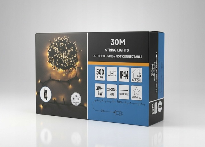 LAMPKI CHOINKOWE 500 LED ZEW/WEW BIAŁE CIEPŁE + FLASH