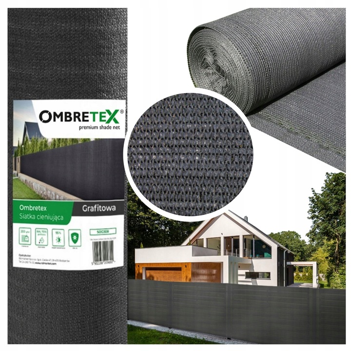 Siatka Osłona 1,7x10m 95% Na Ogrodzenie Płot Balkon Mata Maskująca Antracyt