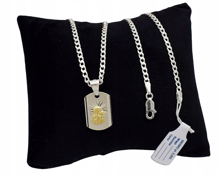 Łańcuszek Srebrny Męski Pancerka Diamentowany z Medalikiem Grawer Gratis