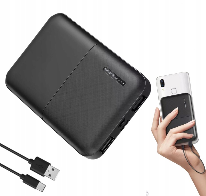 MINI POWERBANK PRZENOŚNA ŁADOWARKA 10000 mAh 2×USB/Micro USB/USB-C POWER