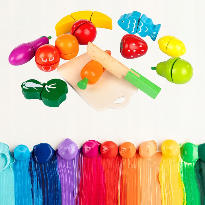 DREWNIANE OWOCE I WARZYWA DO KROJENIA NA RZEPY NÓŻ DESKA KINDERPLAY