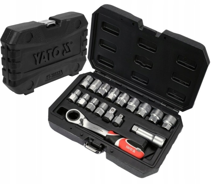 YATO ZESTAW KLUCZY NASADOWYCH PRZELOTOWYCH NASADEK 3/8 1/2 SPLINE 17 EL.