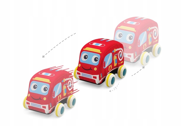 PLUSZOWE MIĘKKIE AUTKA SAMOCHODZIKI Z NAPĘDEM ZESTAW 4 SZTUK