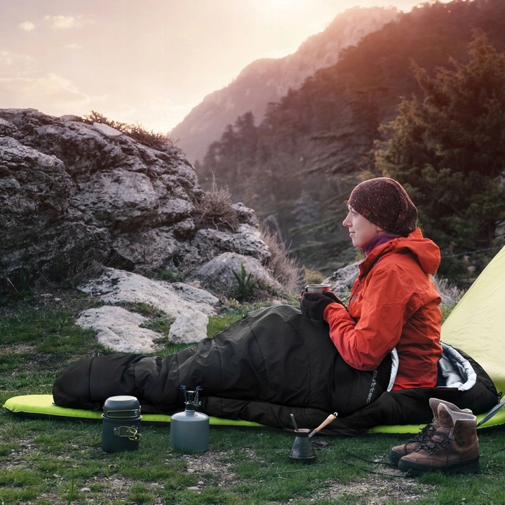 ŚPIWÓR TURYSTYCZNY LEKKI KOŁODRA Z KAPTUREM HOODED CAŁOROCZNY OUTTEC