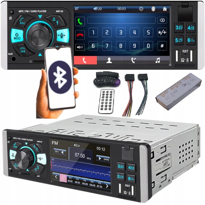Radio Samochodowe 1DIN 4,1" BLUETOOTH USB AUX SD MIRROR LINK PILOT