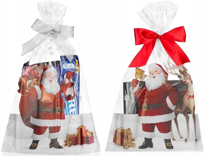 Worki celofanowe torebki foliowe PREZENTY ŚWIĄTECZNE MIKOŁAJKI 25x40 50 szt