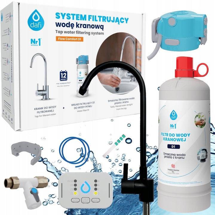 Zestaw DAFI FLOW COMFORT D1 System filtr wody pitnej + Czarny kran