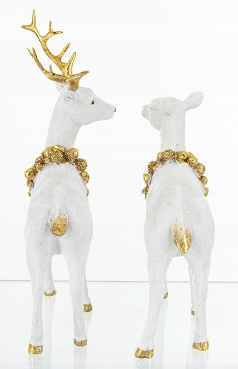 Figurka Jeleń Biała Świąteczna Dekoracyjna17x18x5cm i 22x17x8cm