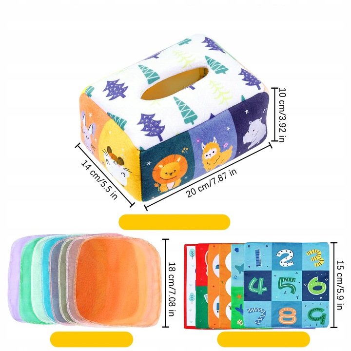 SORTER PUDEŁKO Z CHUSTECZKAMI ZWIERZĄTKA PLUSZOWE MONTESSORI SENSORYCZNE