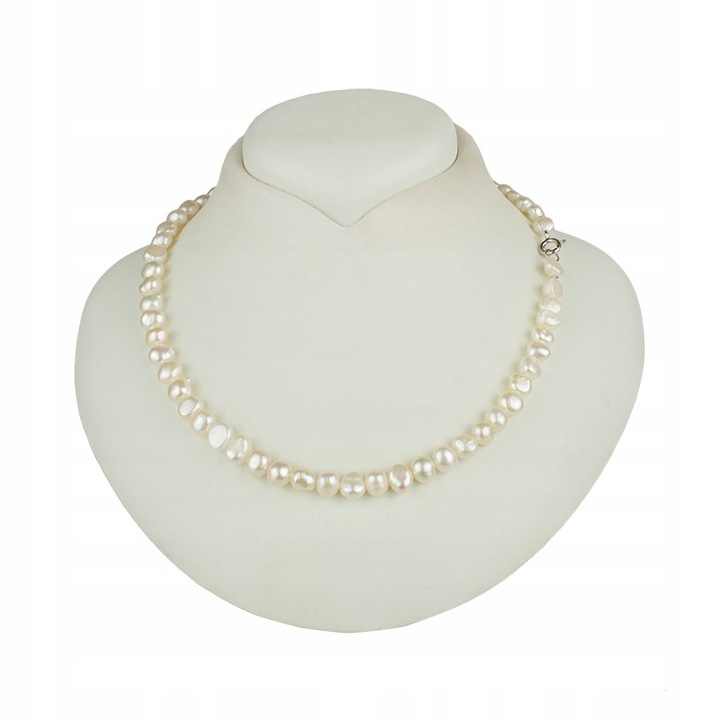 SREBRNY NASZYJNIK Z PRAWDZIWYCH BIAŁYCH PEREŁ