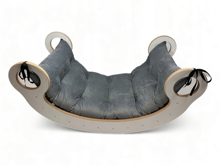 Drewniany Bujak Montessori dziecka +Poduszka Szara +Ścianka +Zjeżdżalnia CE