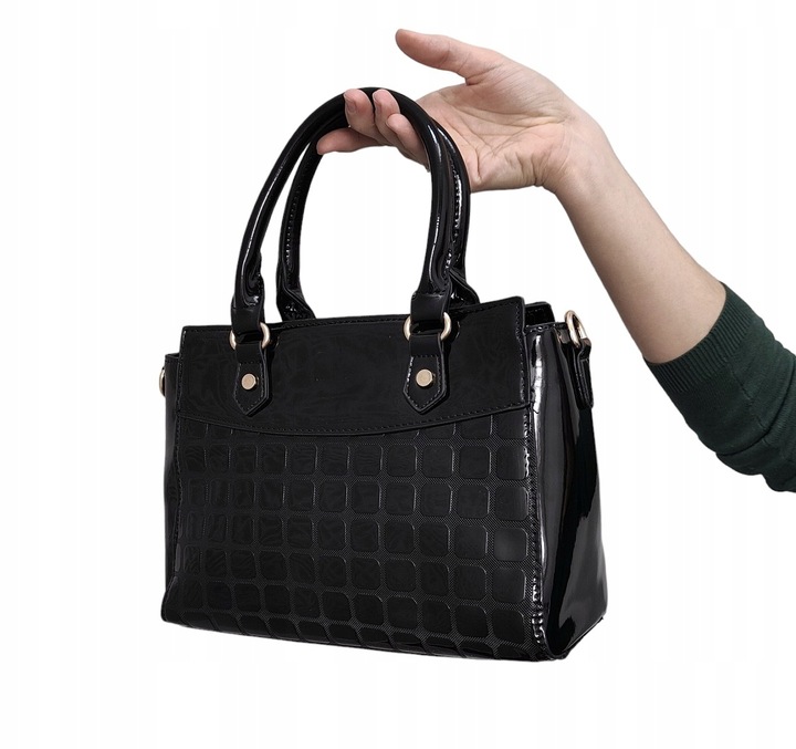 Torebka CZARNA Zestaw 3w1 Damska KLASYCZNA Lakierowana Prezent