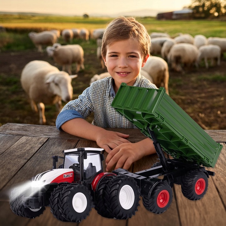 TRAKTOR ZDALNIE STEROWANY DUŻY Z PRZYCZEPĄ RC CIĄGNIK 42cm ładowanie USB