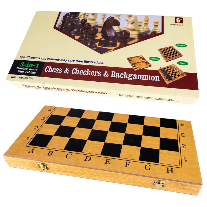 Gra Szachy Warcaby Backgammon 3W1 Drewniane Klasyczne Duże Tryktrak