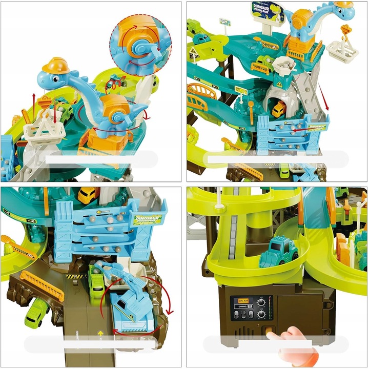 MEGA TOR SAMOCHODOWY PARKING POCIĄG DŹWIG KOLEJKA STACJA TUNEL DINOZAUR REX