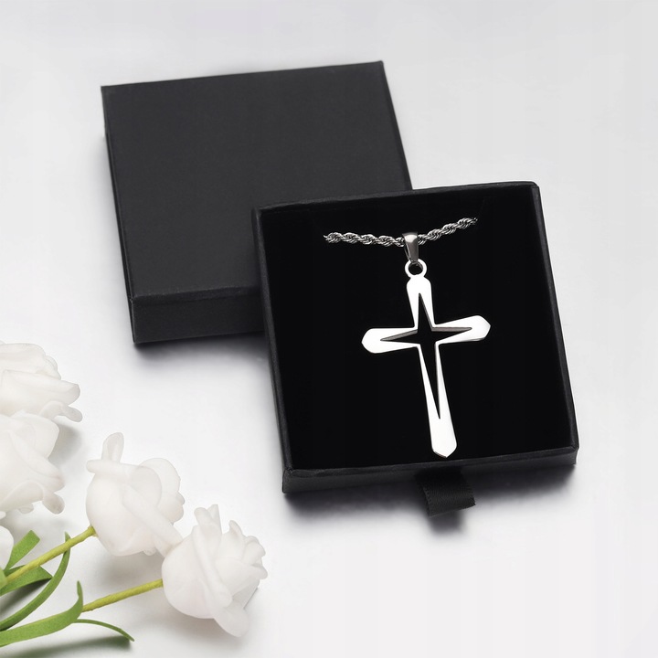 ŁAŃCUSZEK Z KRZYŻYKIEM Srebrny Męski Krzyż Łańcuch Naszyjnik WŁOSKI GRATIS