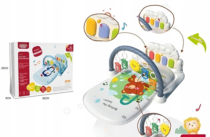 Mata Edukacyjna Interaktywna 3w1 z Pianinkiem Grzechotki dla Niemowląt 0+