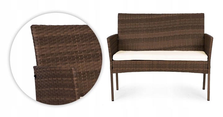 ZESTAW MEBLI OGRODOWYCH Z TECHNORATTANU ŁAWKA STÓŁ KRZESŁA BRĄZ MultiGarden