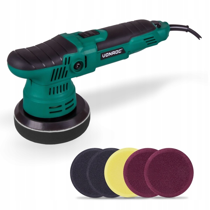 Polerka samochodowa 125 mm - 650W | 7 padów polerskich | VONROC