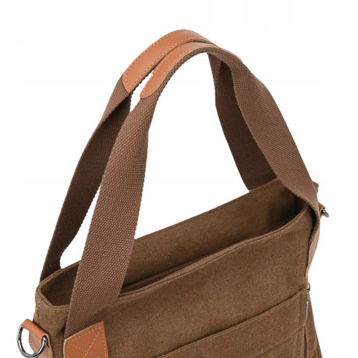 TORBA TOREBKA DAMSKA NA RAMIĘ POJEMNA MOCNA LISTONOSZKA PŁÓCIENNA BRĄZOWA