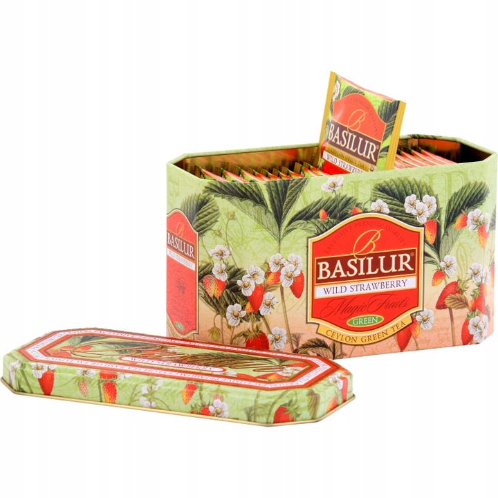 Herbata zielona POZIOMKOWA Basilur WILD STRAWBERRY - 20 torebek PUSZKA