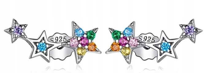 Srebrne kolczyki rodowane gwiazdki wkrętki sztyfty srebro próba 925