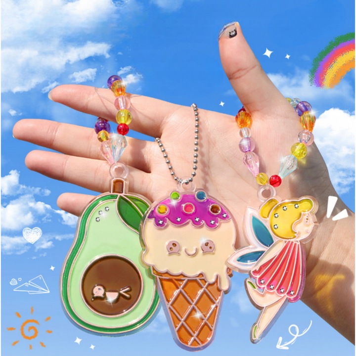 ZESTAW DO ROBIENIA BRELOCZKÓW dla dzieci DIY breloczki 12 szablonów 12 farb