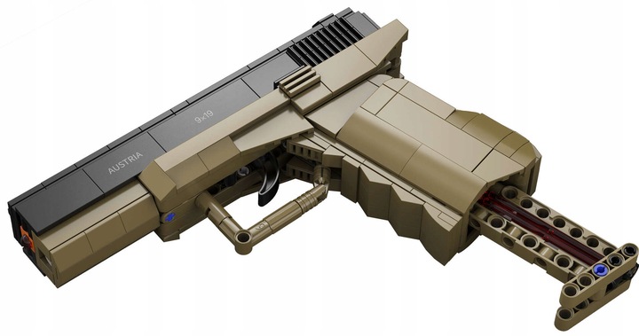 KLOCKI CADA BROŃ GLOCK 17 MECHANICZNY PISTOLET 338 ELEMENTÓW + 5 NABOI