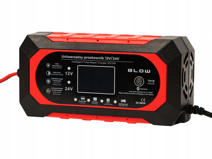AUTOMATYCZNY INTELIGENTNY PROSTOWNIK ŁADOWARKA AKUMULATORA LCD 24V 12V 8A
