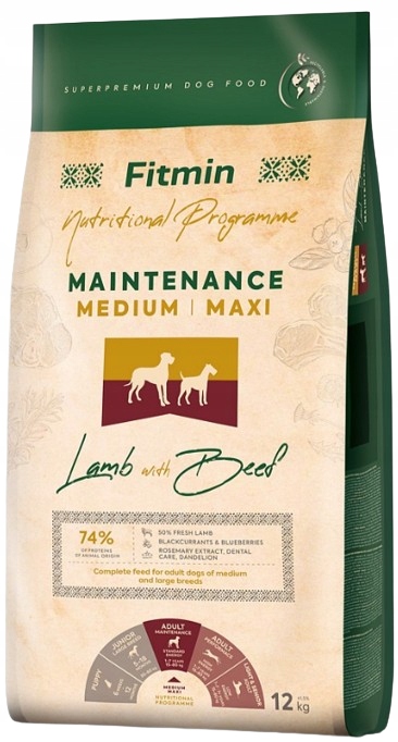 FITMIN DOG MAINTENANCE MAXI/MEDIUM sucha karma dla PSA JAGNIĘCINA 12 kg