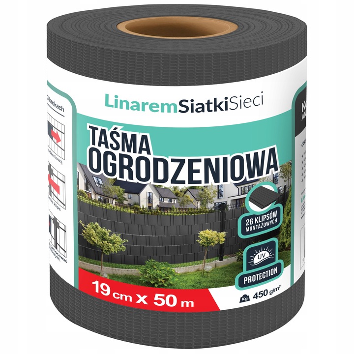 TAŚMA OGRODZENIOWA 19cmx50m +UV OSŁONA NA OGRODZENIA PANELOWE PŁOT ANTRACYT