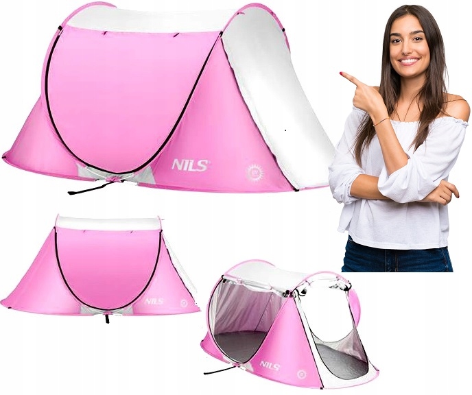 Namiot Plażowy Samorozkładający się dla Dzieci Różowy NILS Lekki POP-UP