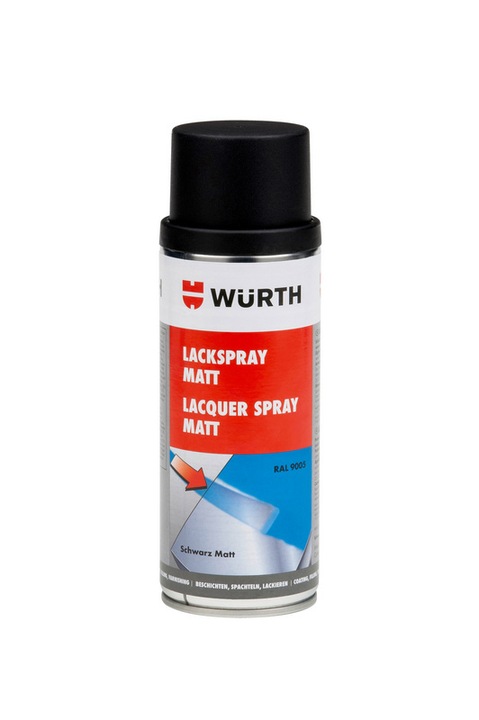 WURTH Lakier Czarny Mat Satyna Spray Szybkoschnący RAL 9005 400ml