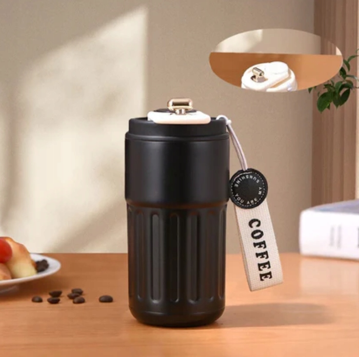 KUBEK TERMICZNY TERMOS Z USTNIKIEM 450ML WYŚWIETLACZ LCD SZCZELNY NA KAWĘ