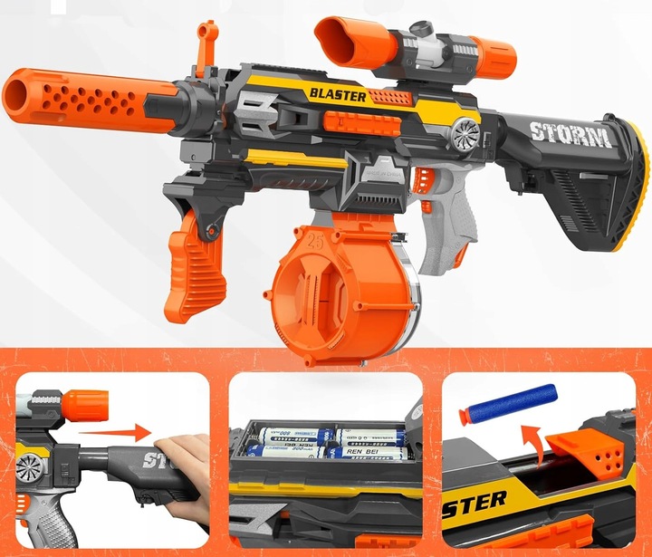 BLASTER SQUAD PISTOLET AUTOMAT MODUŁOWY MAGAZYNEK NA 25 STRZAŁEK +DODATKI